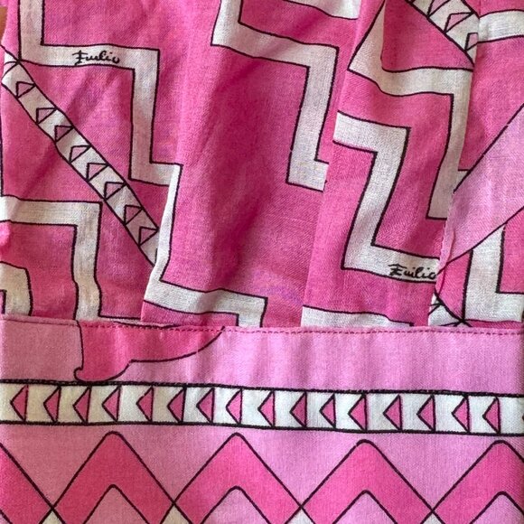 70s Emilio Pucci Pink Geometric Button Up Cotton Blouse Vintage Shirt 14 - Picture 2 of 5